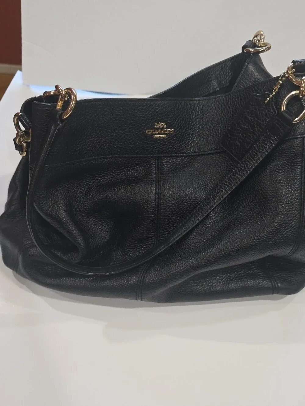 Coach Black Pebbled Leather Hobo Shoulder Bag with Gold Hardware